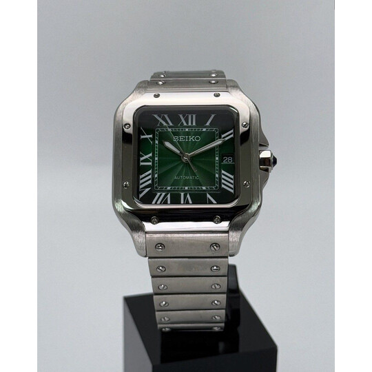 Custom Seiko Mod • Green Vignette Guilloche Santos • 38mm
